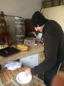 Eric Dalmoasso making socca and heating polenta
